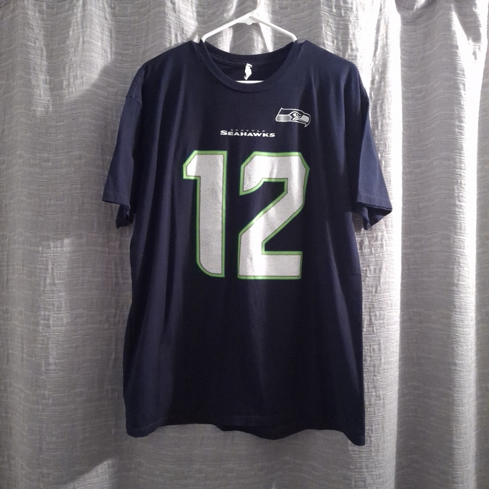 Alstyle Navy Seahawks 12th MAN Fan  Jersey Style T-Shirt Size-XL